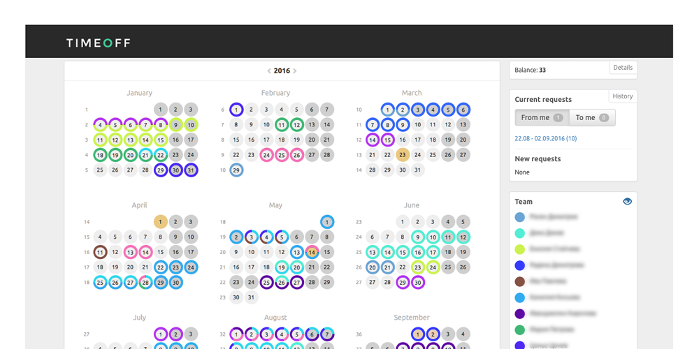 Team calendar